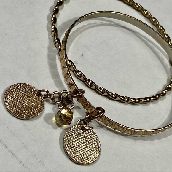 Vintage Gold Bangle Bracelets with Charms - Picture 2 of 10